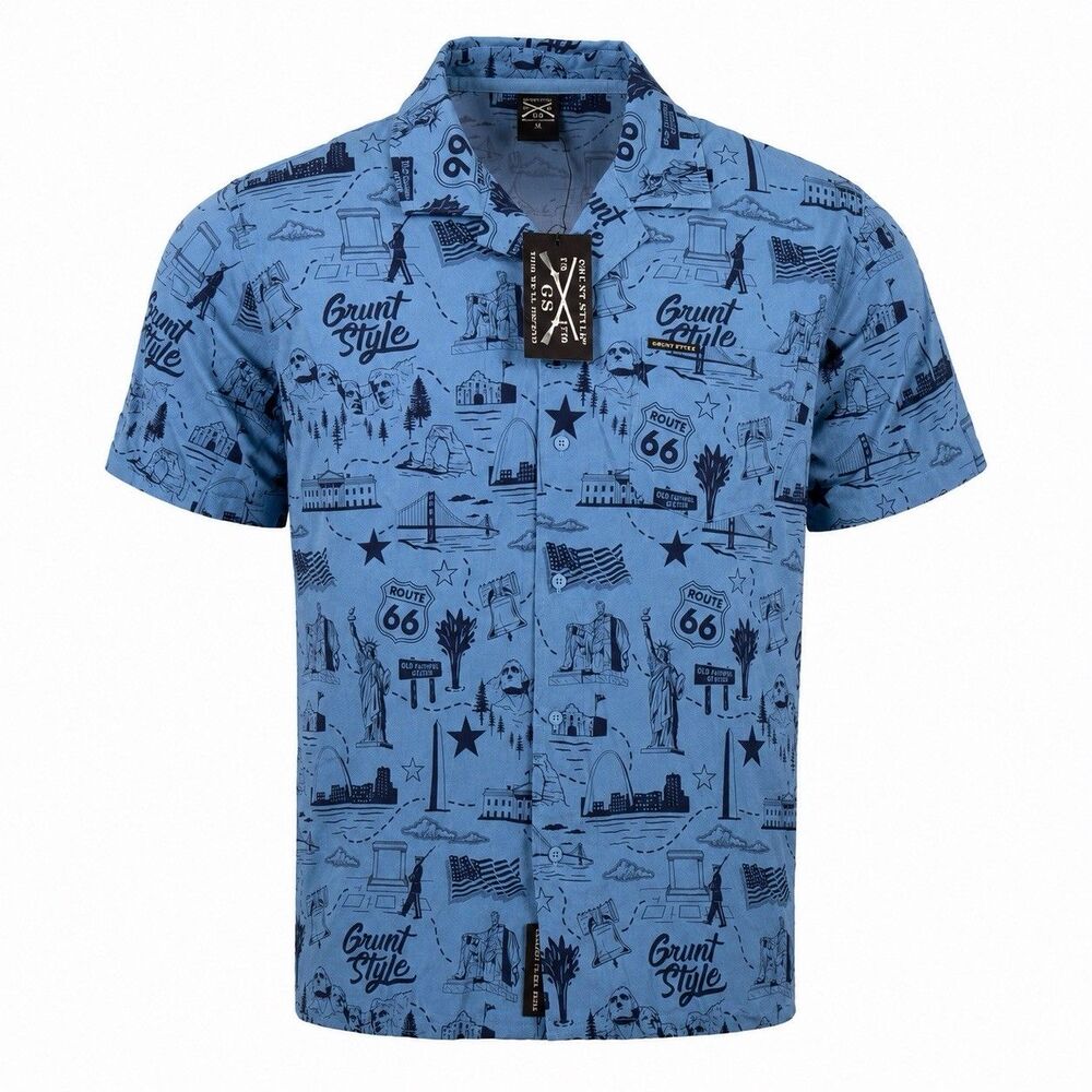 Grunt Style Road Trip Shirt Men’s XL Blue Route 66 Americana Button Up NWT